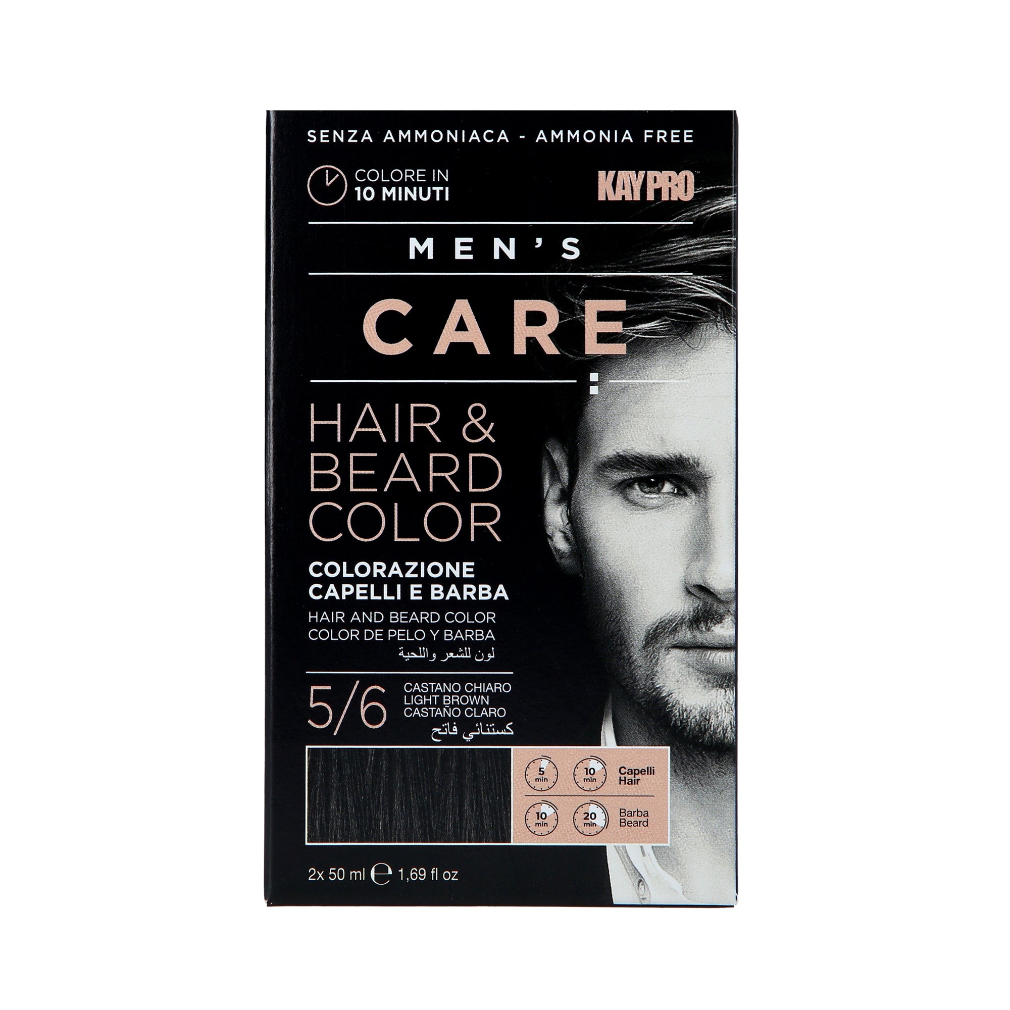 KAYPRO MEN’S CARE Anti-grigio per capelli e barba maschile 5/6 Castano 2x50 ml