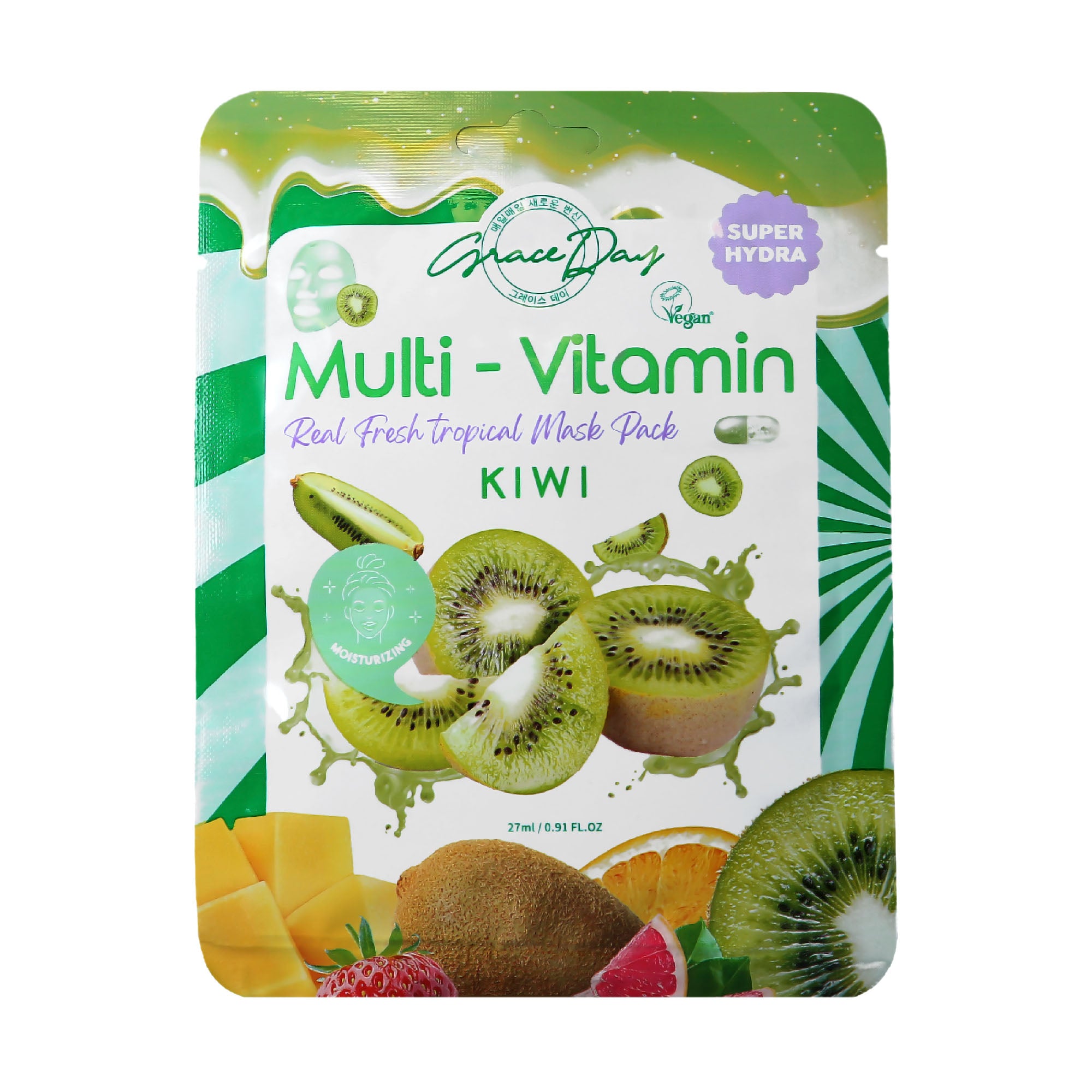 GRACEDAY MULTI-VITAMIN Kiwi Mask Pack - Odświeżająca maska w płachcie z ekstraktem z kiwi 27 ml