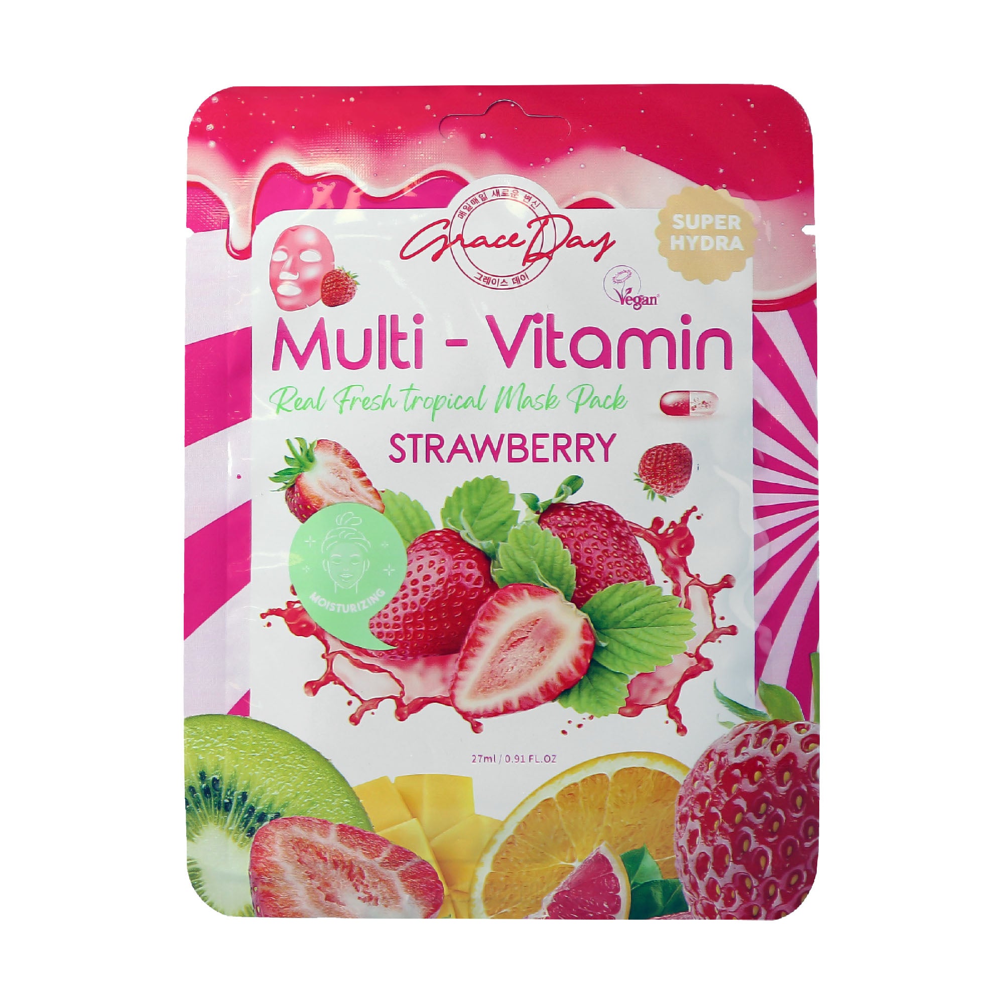 GRACEDAY MULTI-VITAMIN Strawberry Mask Pack – Nawilżająca maska w płachcie z ekstraktem z truskawki 27 ml