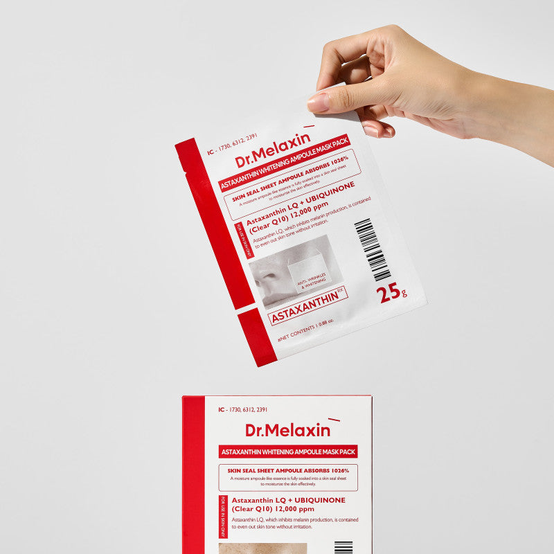 DR.MELAXIN ASTAXANTHIN BRIGHTENING AMPOULE MASK Rozjasňující plátové masky s astaxanthinem 5x25 ml #2