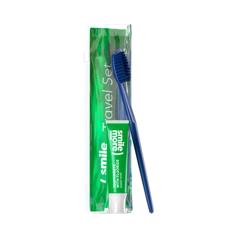 HISKIN DENTAL SMILE MORE Set da viaggio, spazzolino + dentifricio alla menta dolce 30 ml