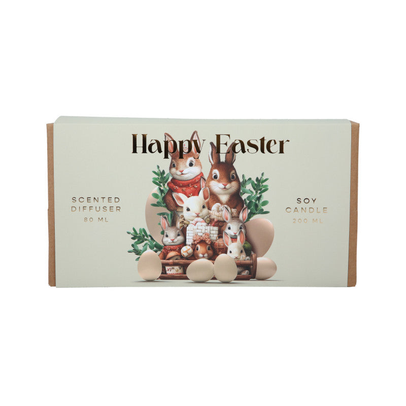 HISKIN HOME HAPPY EASTER Coffret bougie chocolat soja Oeufs 200 ml + diffuseur Garden Party 100 ml