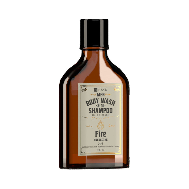 HISKIN MEN BODY WASH WHISKEY FIRE 3v1 Energizující tělový mycí gel a šampon na vlasy a vousy 100 ml