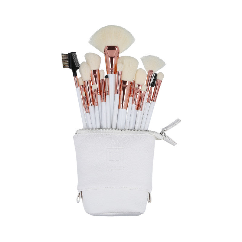 ilū basic Set mit 18 Make-up-Pinseln + Etui, Weiß