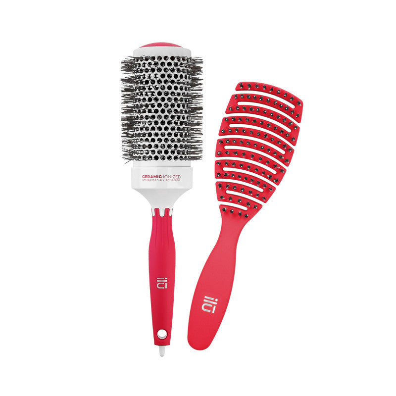 ilū Set 2 Brosse à Cheveux Rouges 1 Brosse Démêlante et 1 Brosse Coiffante