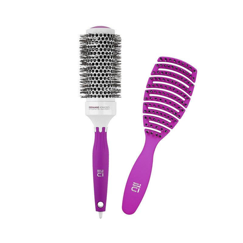 ilū Set 2 Pcs Brosses Cheveux Violettes 1 Brosse Démêlante 1 Brosse Coiffante