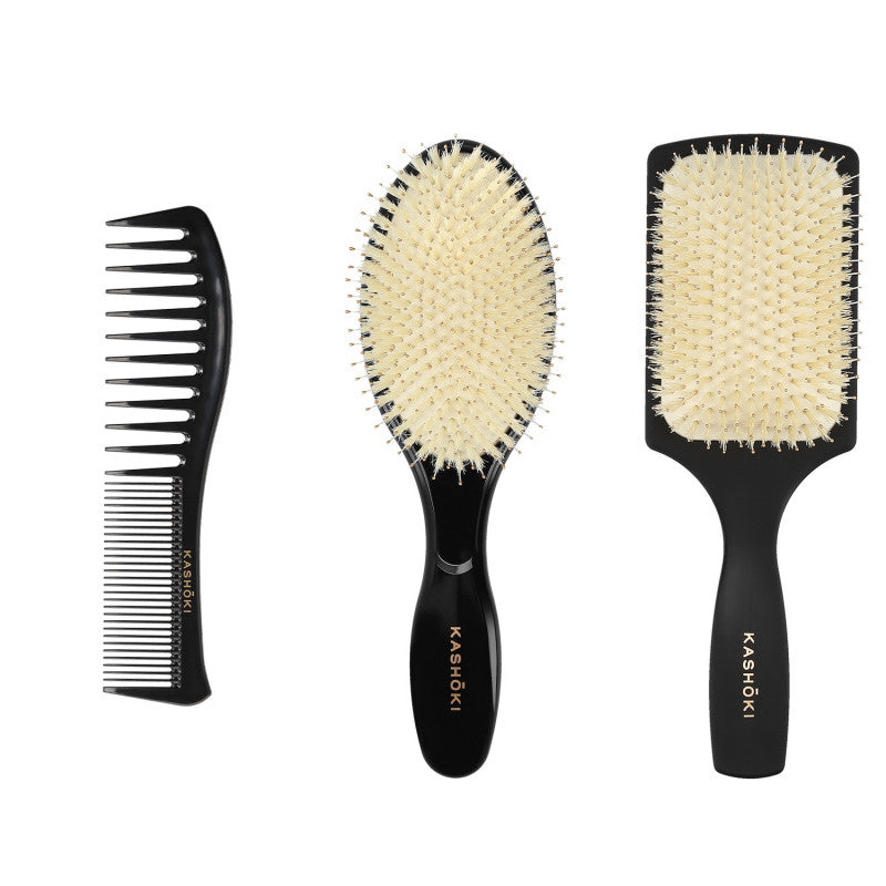 Kashōki HASU Set Spazzole Per Capelli, 1 x Spazzola Districante, 1 x Spazzola Rotonda, 1 x Pettine