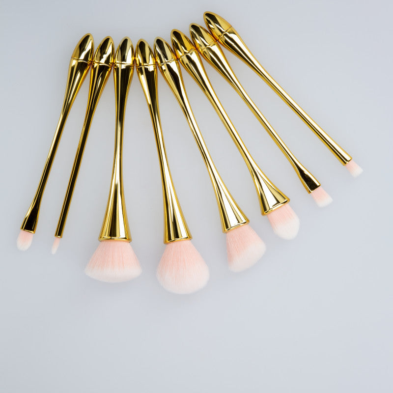 MIMO Set di 8 pennelli setole rosa con manico e ghiera oro #2