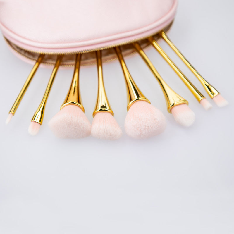 MIMO Set di 8 pennelli setole rosa con manico e ghiera oro #3