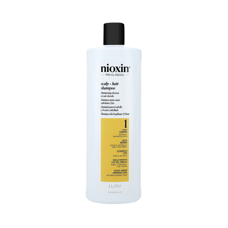 NIOXIN PRO CLINICAL 1 Kräftigendes Shampoo für natürliches und leicht dünner werdendes Haar, 1000 ml